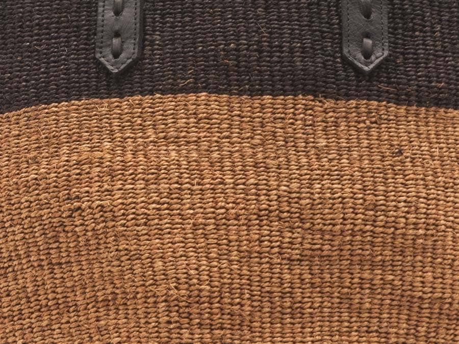 'Himiza' Black & Khaki Sisal and Leather Shopper