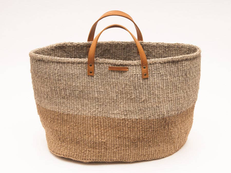 'Kaza' Brown & Grey Two Tone Woven Shopper - Jumbo