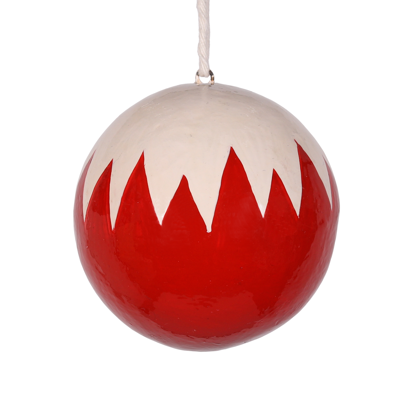Jagged Papier-Mâché Bauble 7cm, Red & White