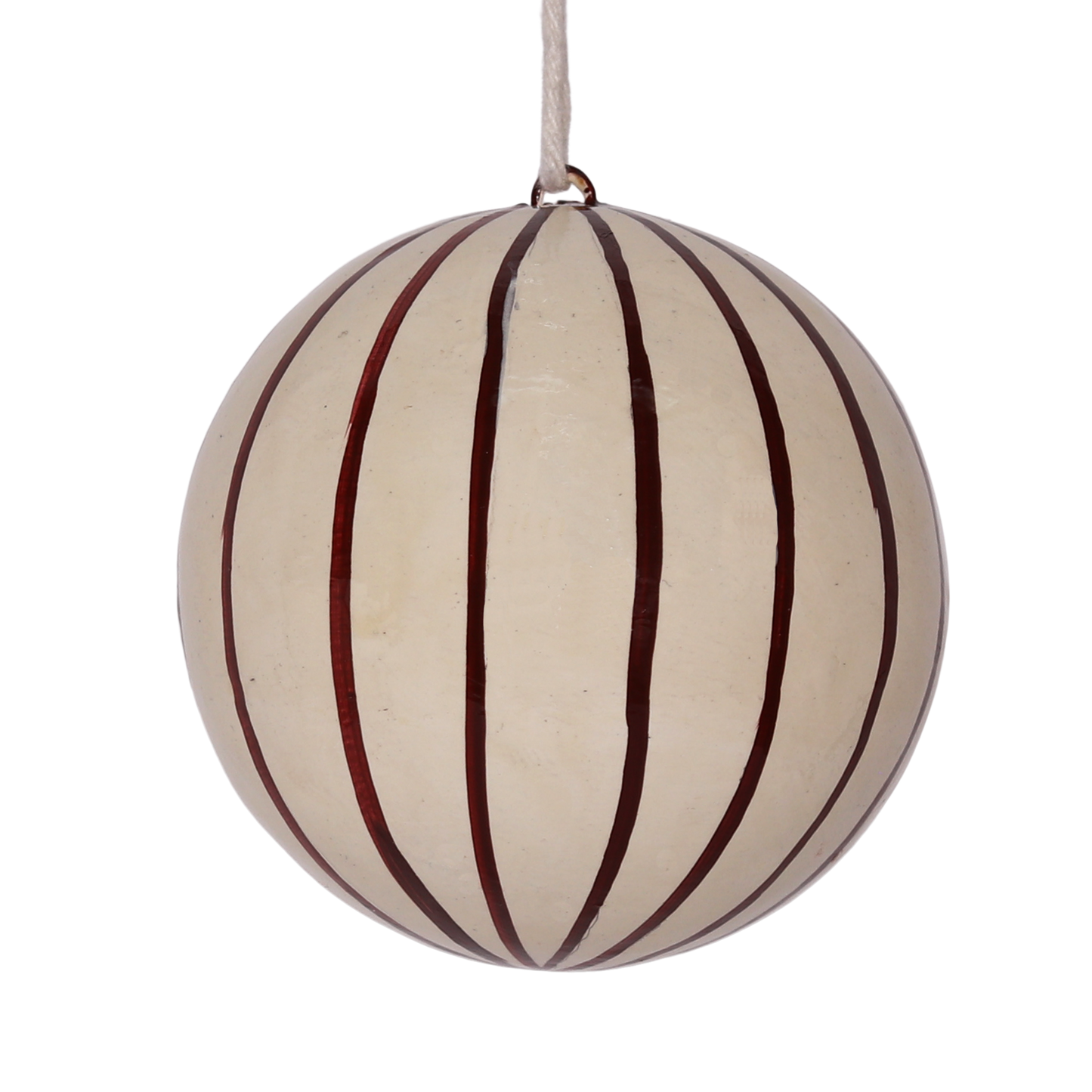 Fine Stripe Papier-Mâché Bauble 7cm, Chestnut on Natural