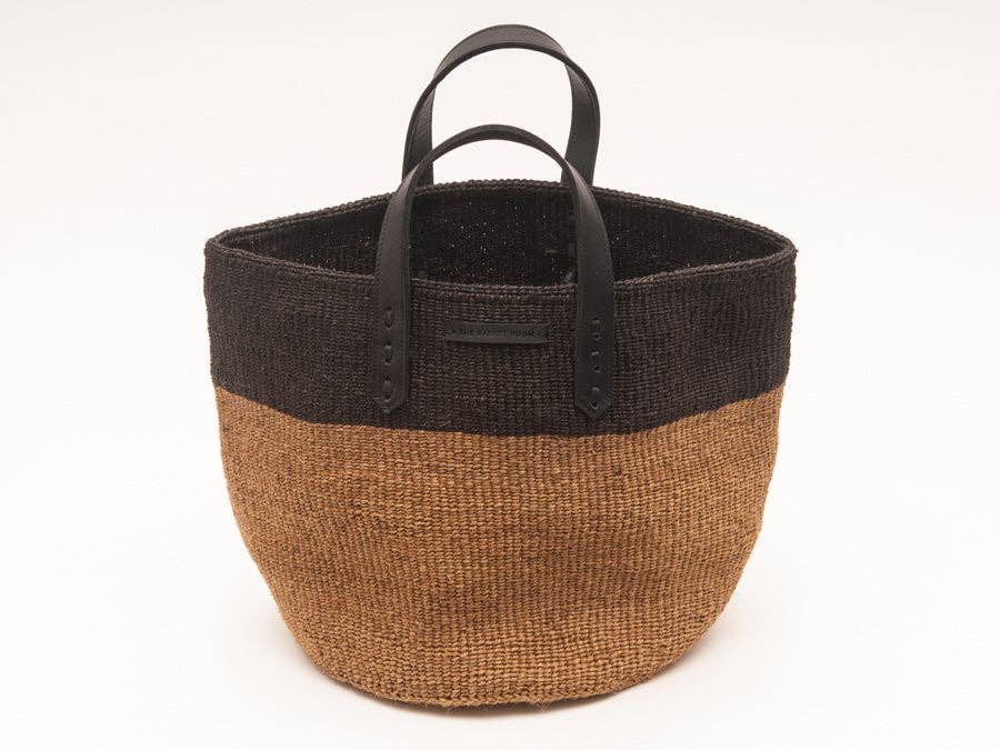 'Himiza' Black & Khaki Sisal and Leather Shopper