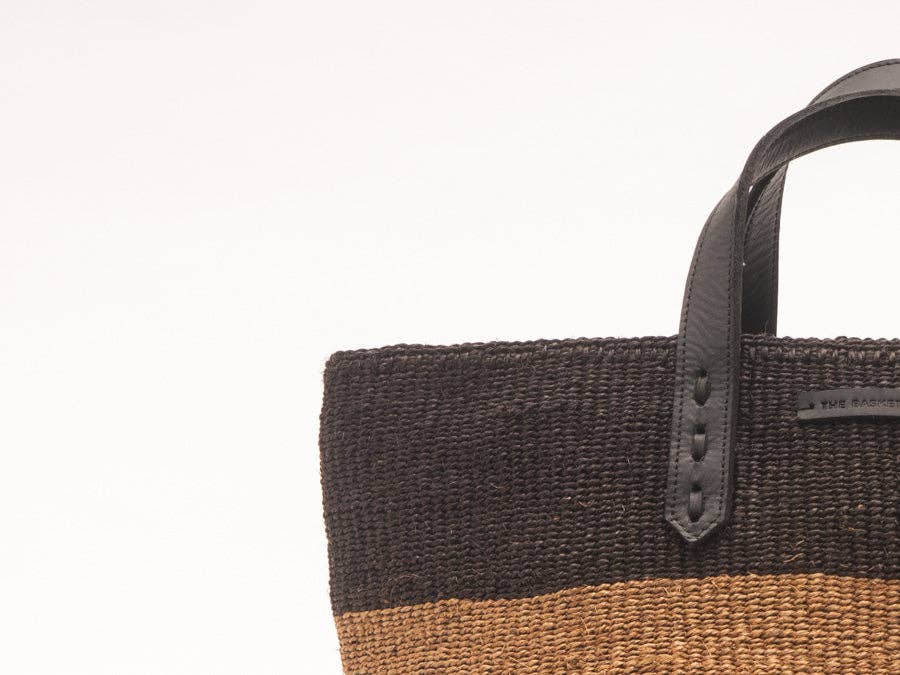 'Himiza' Black & Khaki Sisal and Leather Shopper