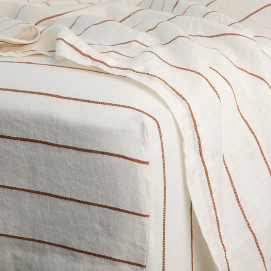 Cedar Stripe Linen Fitted Sheet