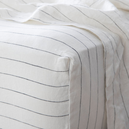 Pencil Stripe Linen Fitted Sheet