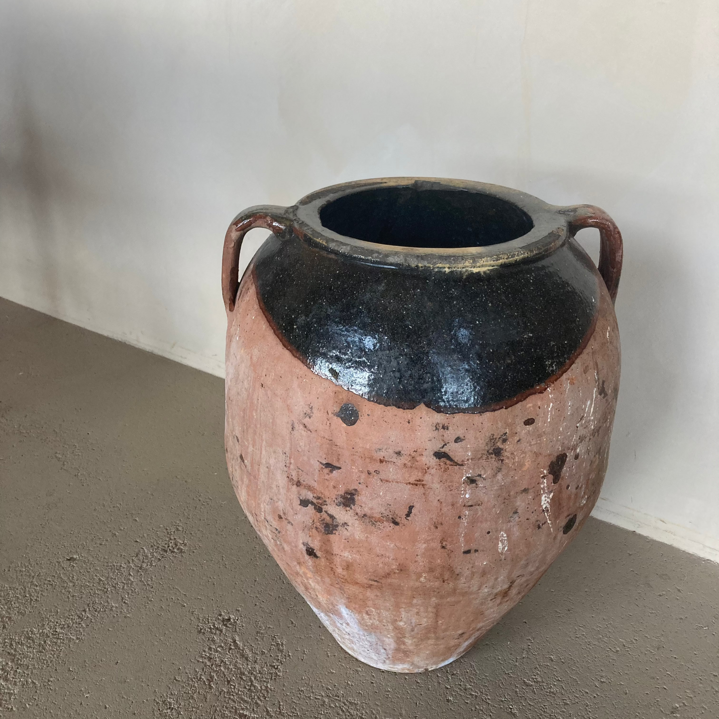 Large Partial Glazed Terracotta Pot with Handles