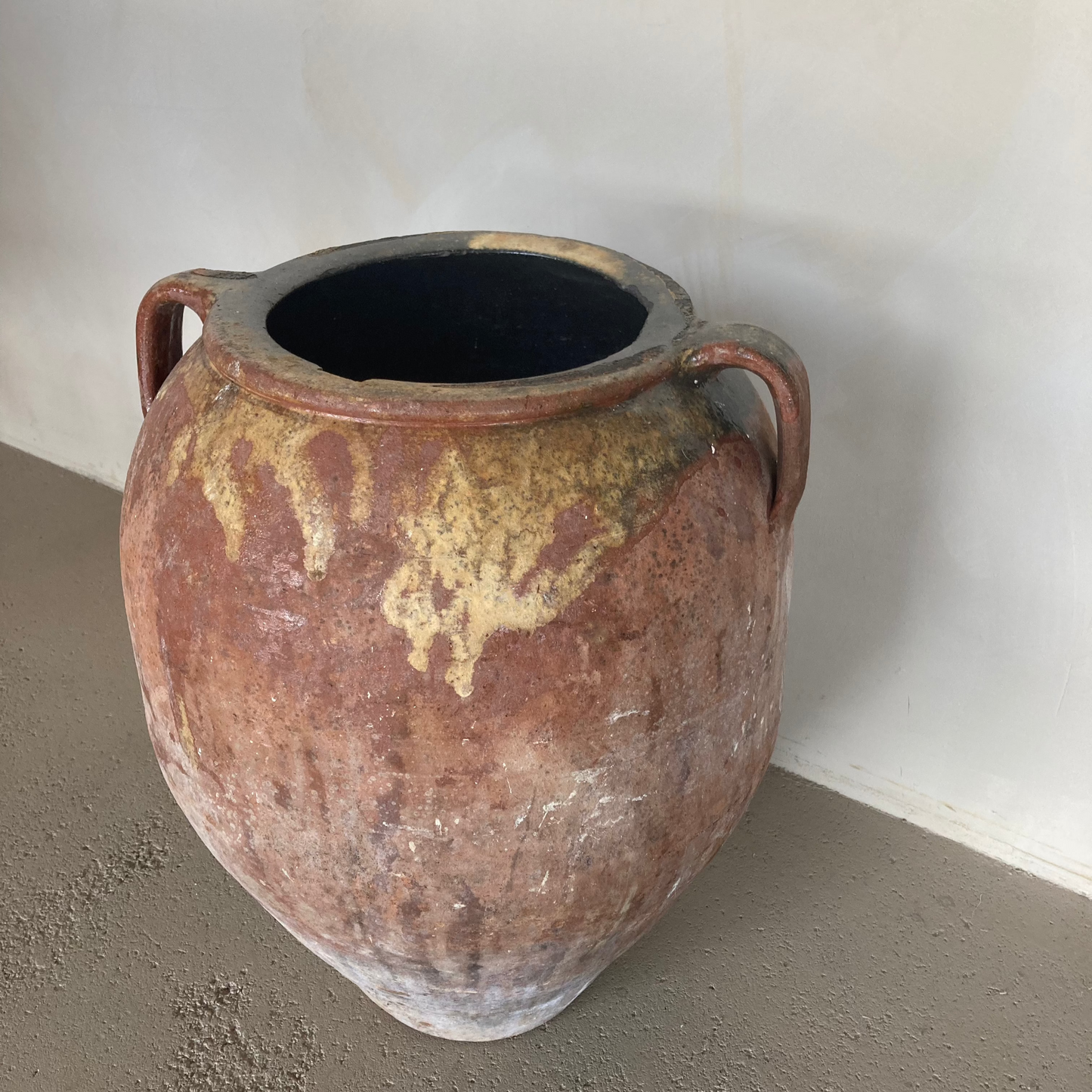 Large Partial Glazed Terracotta Pot with Handles