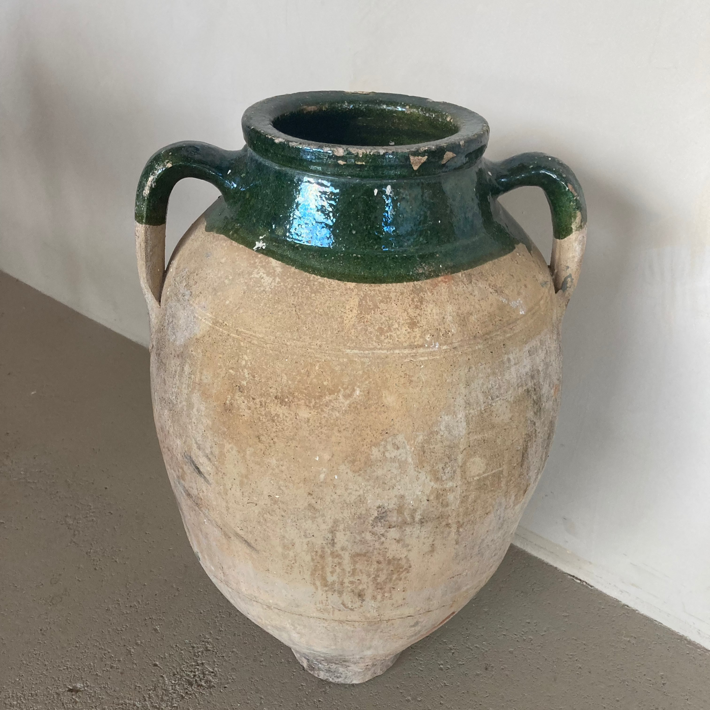 Large Partial Glazed Terracotta Pot with Handles