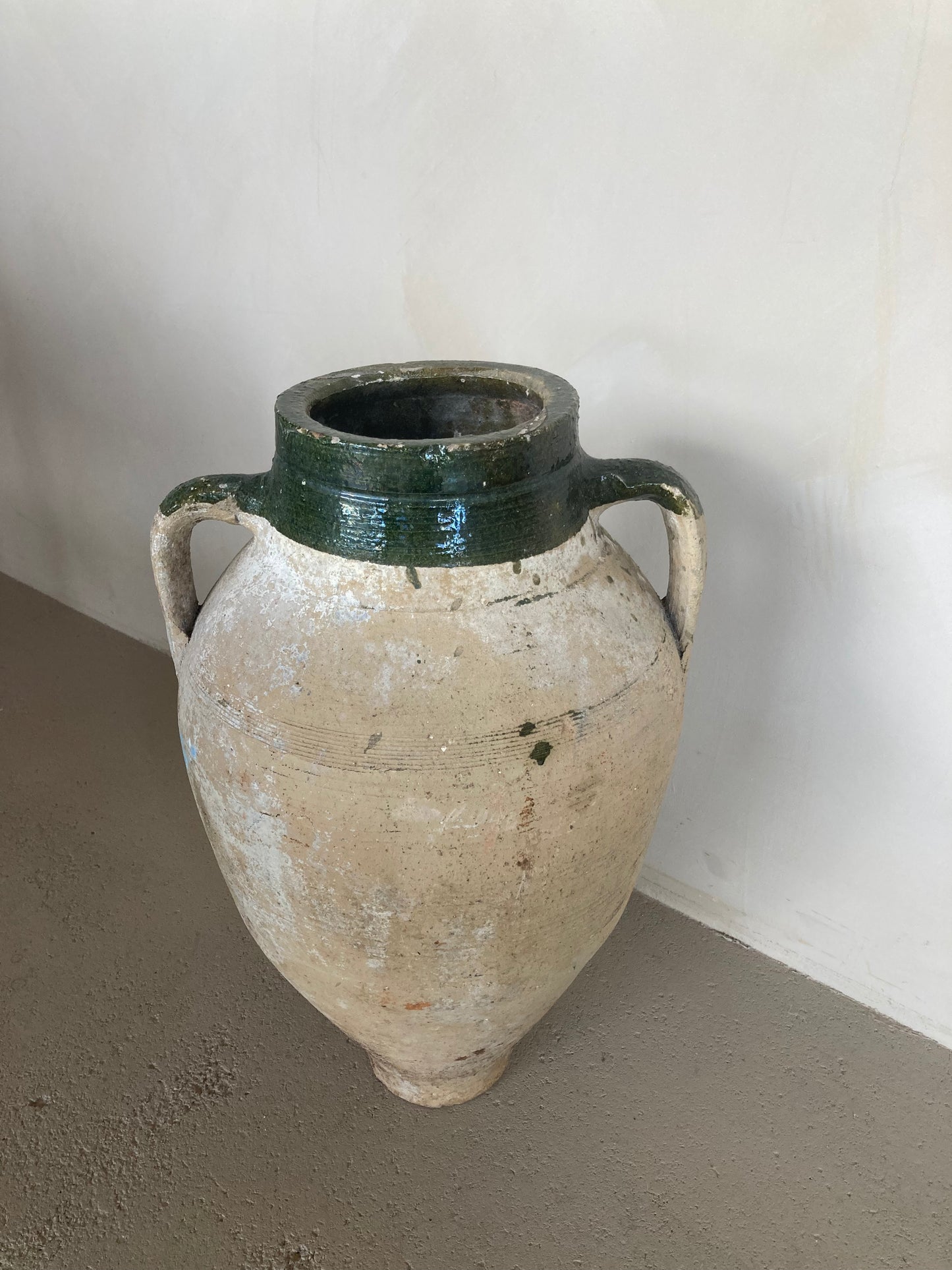Large Partial Glazed Terracotta Pot with Handles
