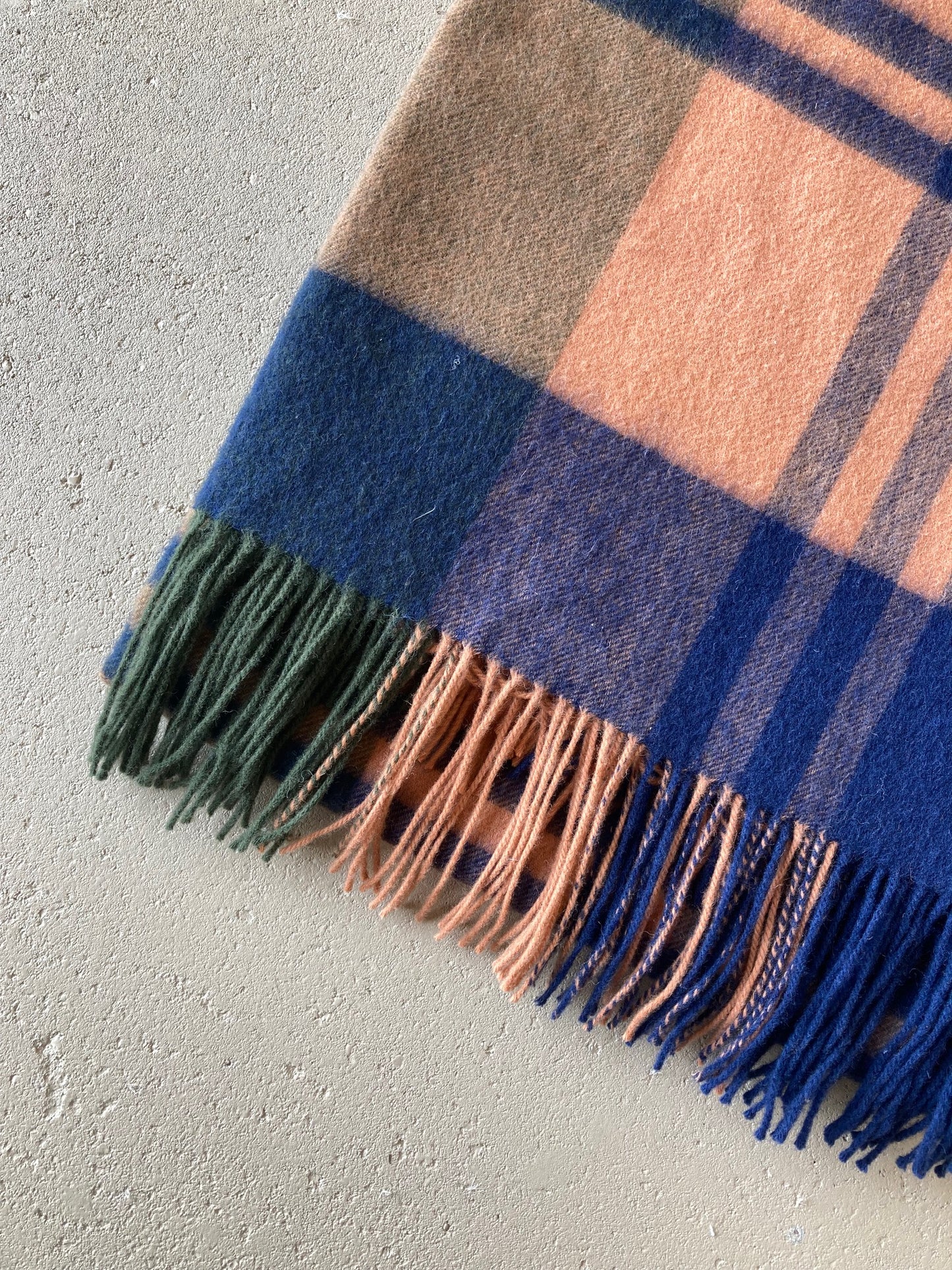British Made Green & Orange Checked Wool Blanket
