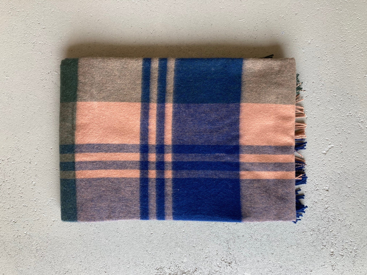 British Made Green & Orange Checked Wool Blanket