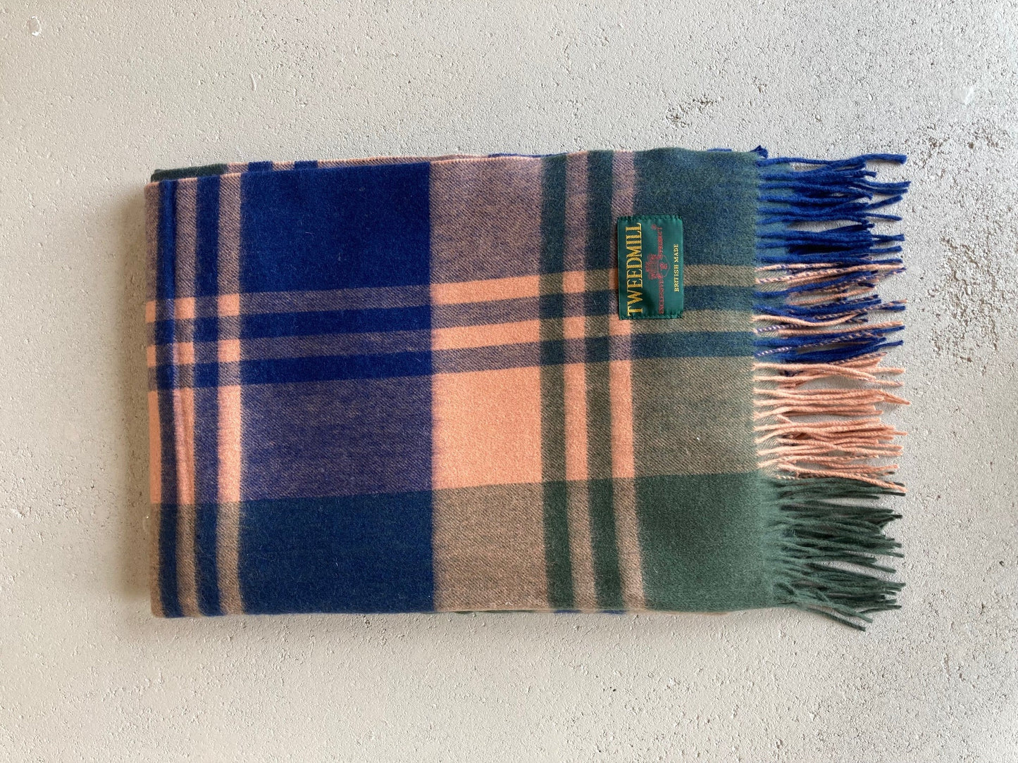 British Made Green & Orange Checked Wool Blanket