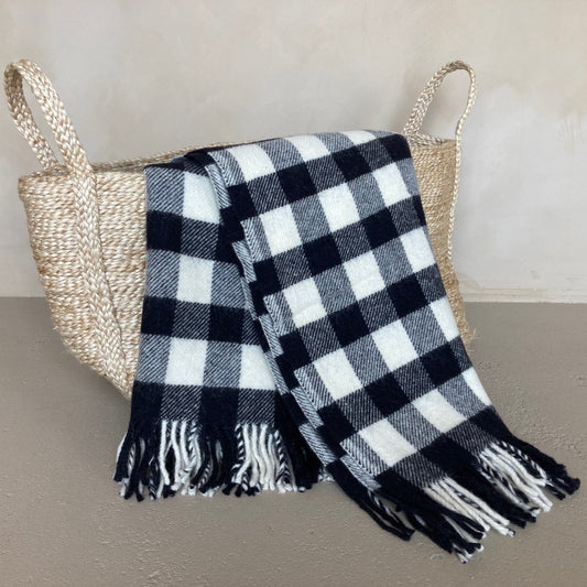 British Made Black & White Checked Wool Blanket