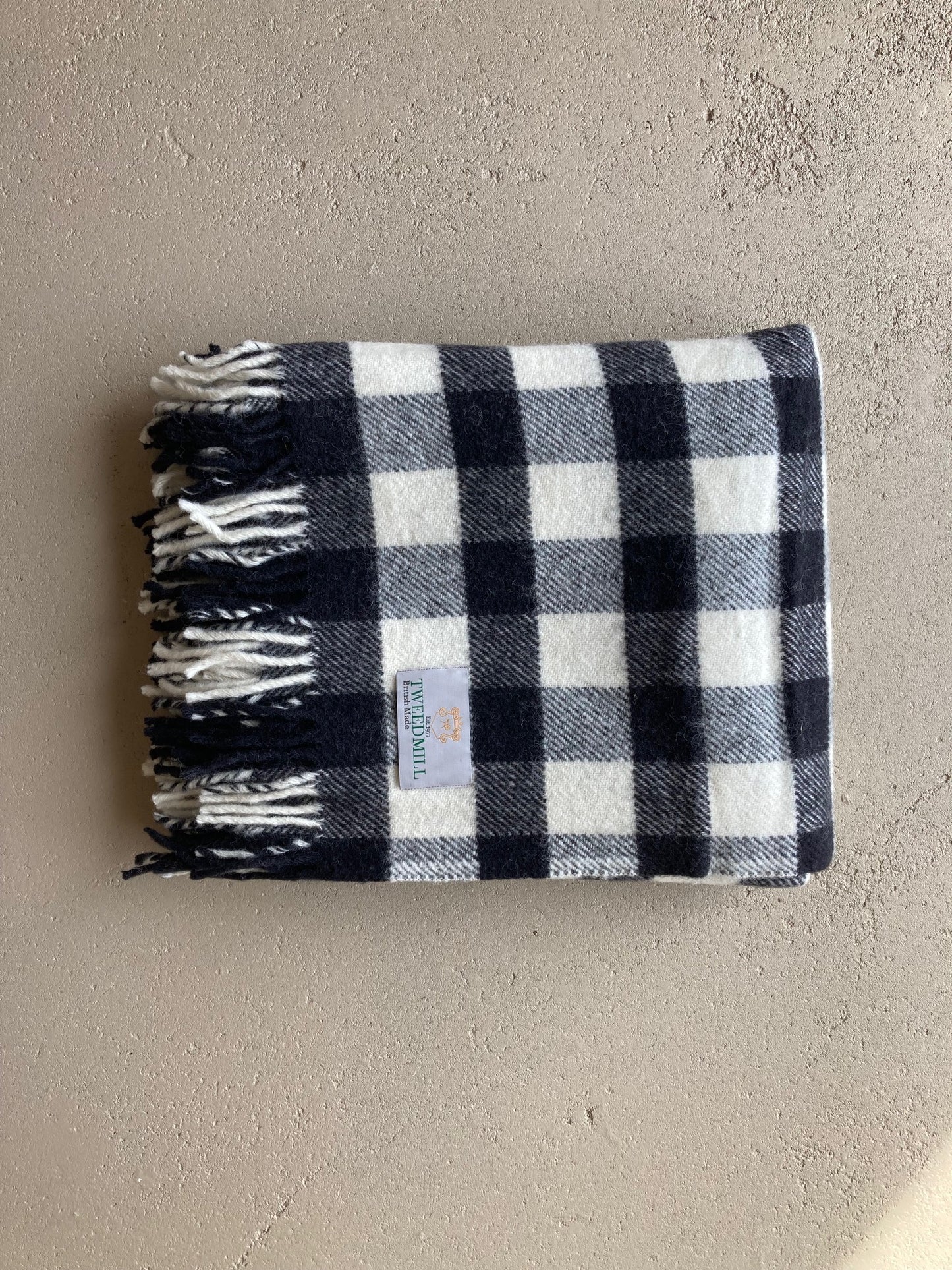 British Made Black & White Checked Wool Blanket