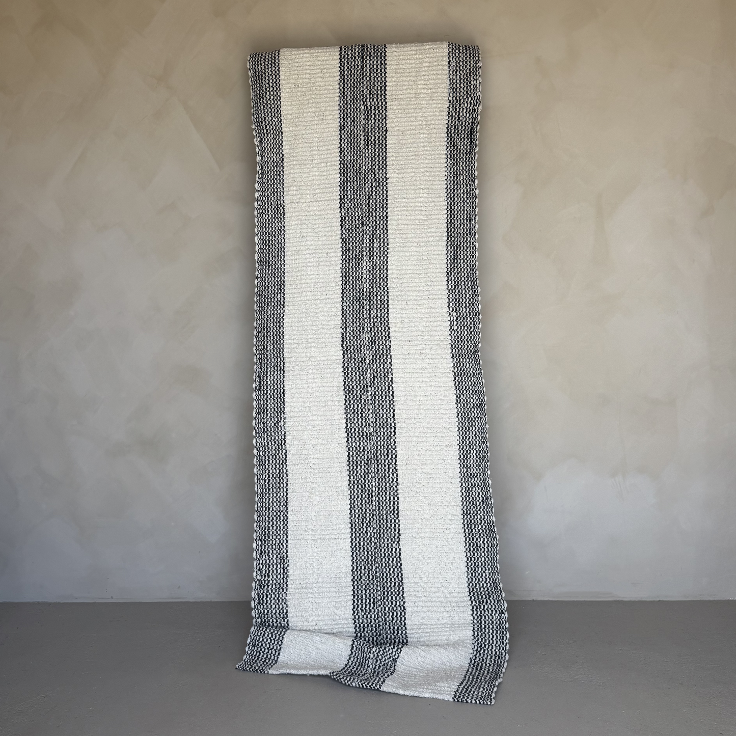 Black & Beige Handwoven Wool 3 Stripe Runner 235x75