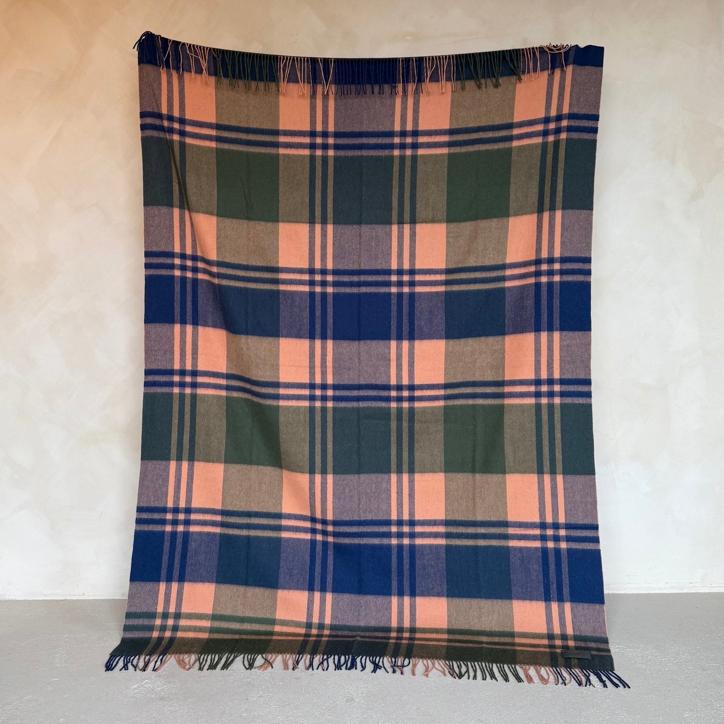 British Made Green & Orange Checked Wool Blanket