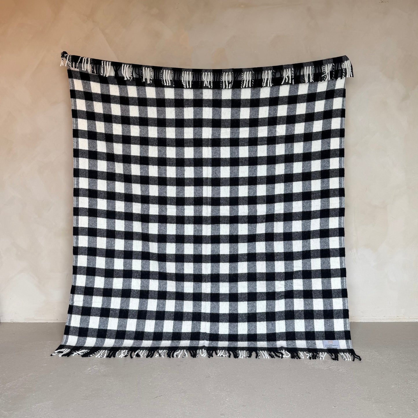 British Made Black & White Checked Wool Blanket