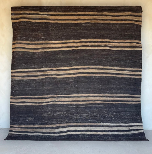 Vintage Chocolate and Caramel Striped Kilim Rug 215x280