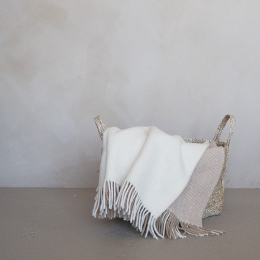 Lambs Wool Natural Two-Tone Blanket - Cream