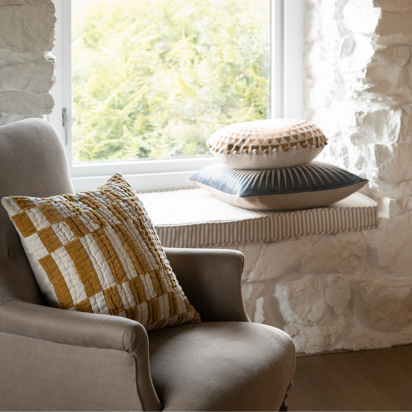 Checkerboard Cushion Golden Lichen 50x50