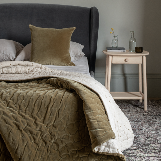 Velvet Linen Bedspread Green Bark 230x260