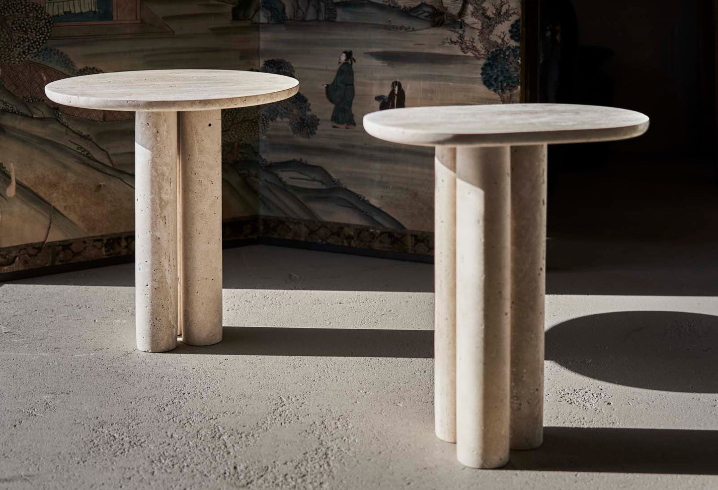 Travertine Oval Side Table