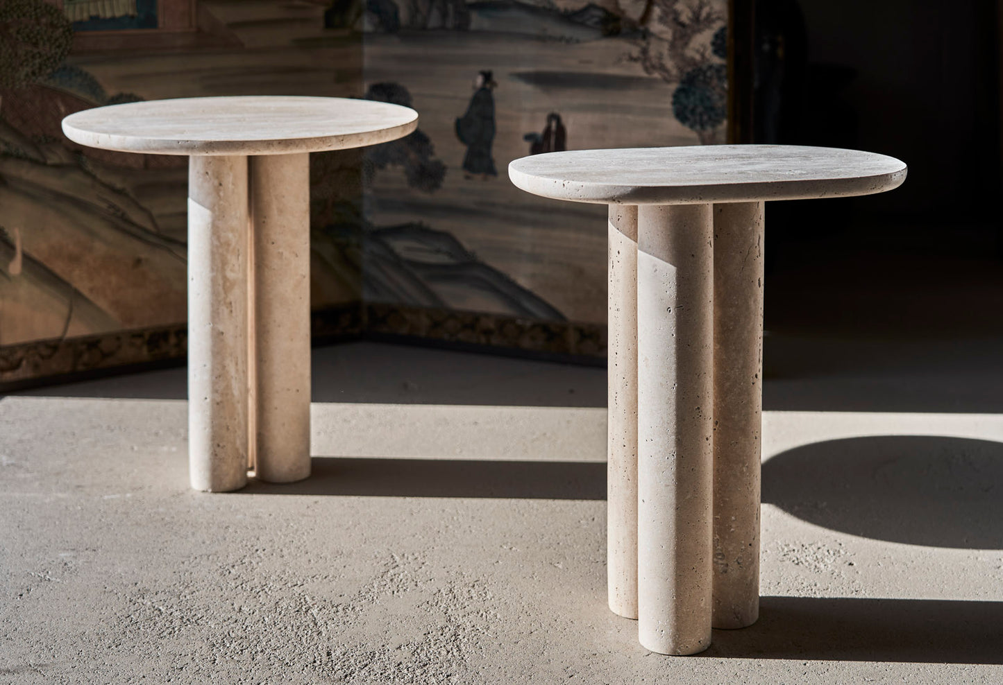 Travertine Round Side Table