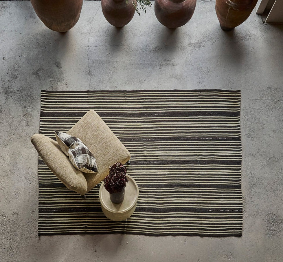 Vintage Chocolate Narrow Striped Kilim Rug 226x162