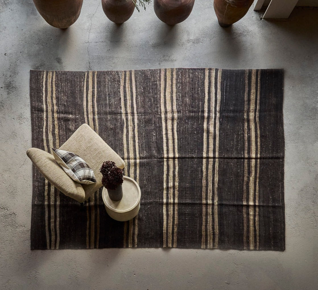 Vintage Chocolate and Caramel Striped Kilim Rug 215x280