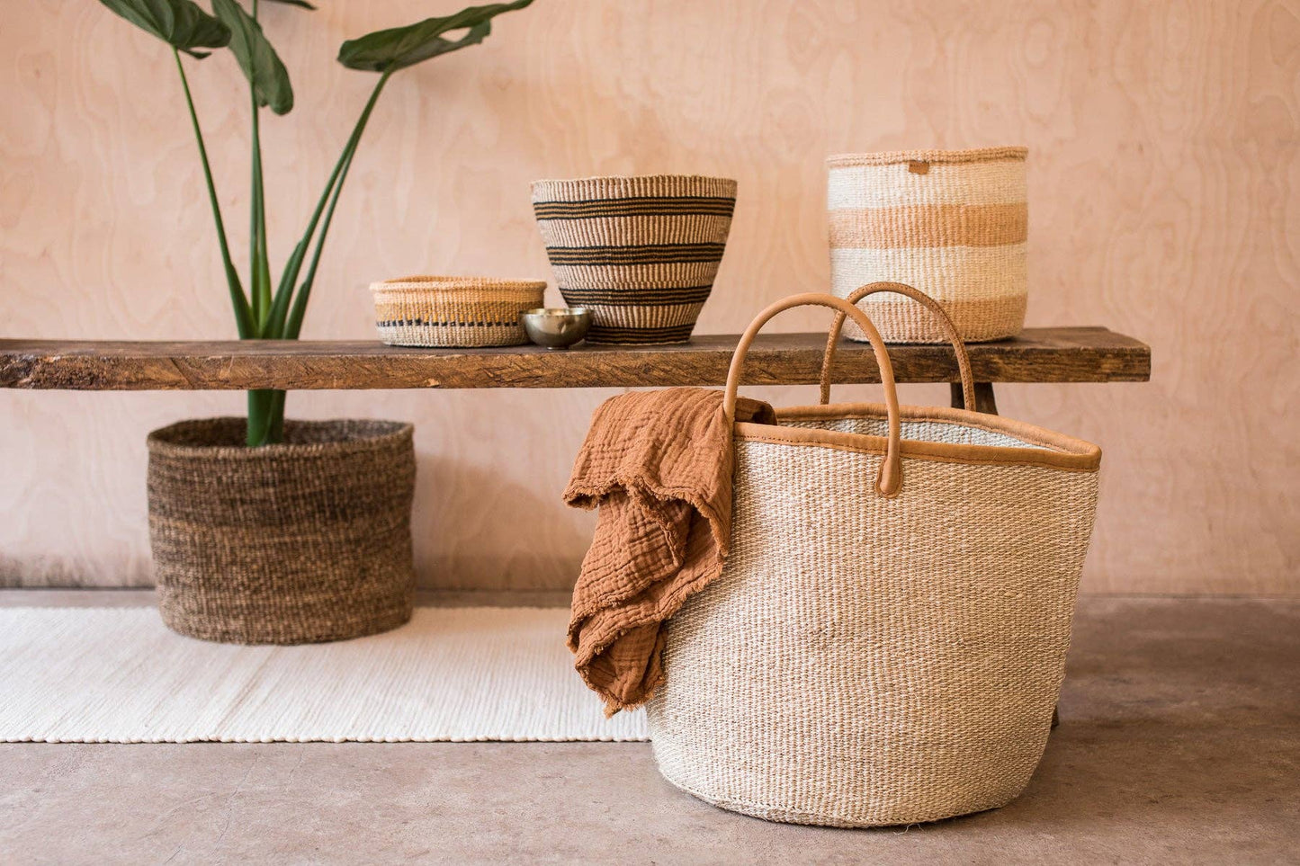 'Heri' Natural and White Speckled Woven Laundry Basket