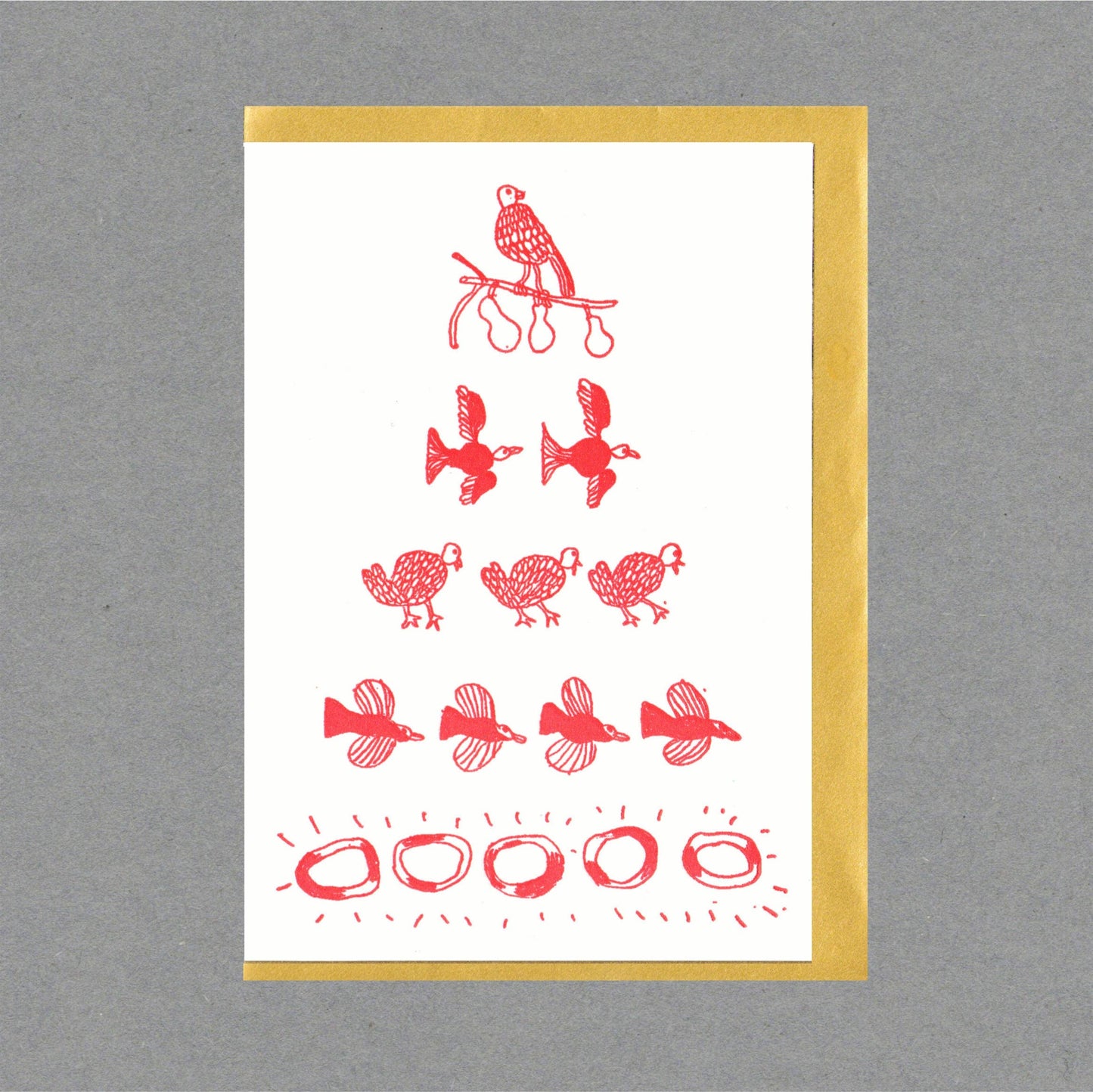 Five Gold Rings. Letterpress Christmas Card
