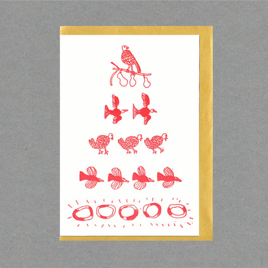 Five Gold Rings. Letterpress Christmas Card