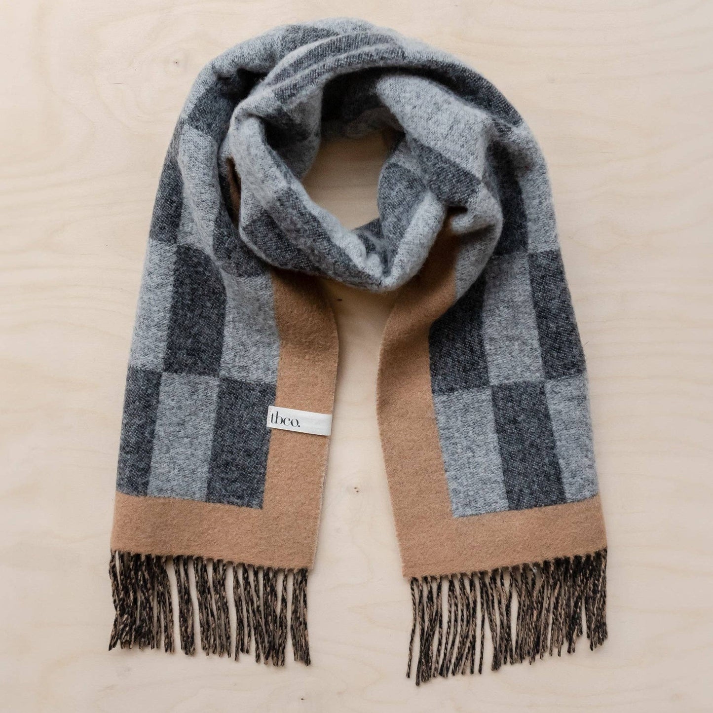 TBCo Lambswool Oversized Scarf in Checkerboard Jacquard