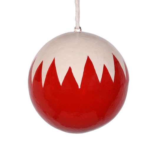Jagged Papier-Mâché Bauble 7cm, Red & White