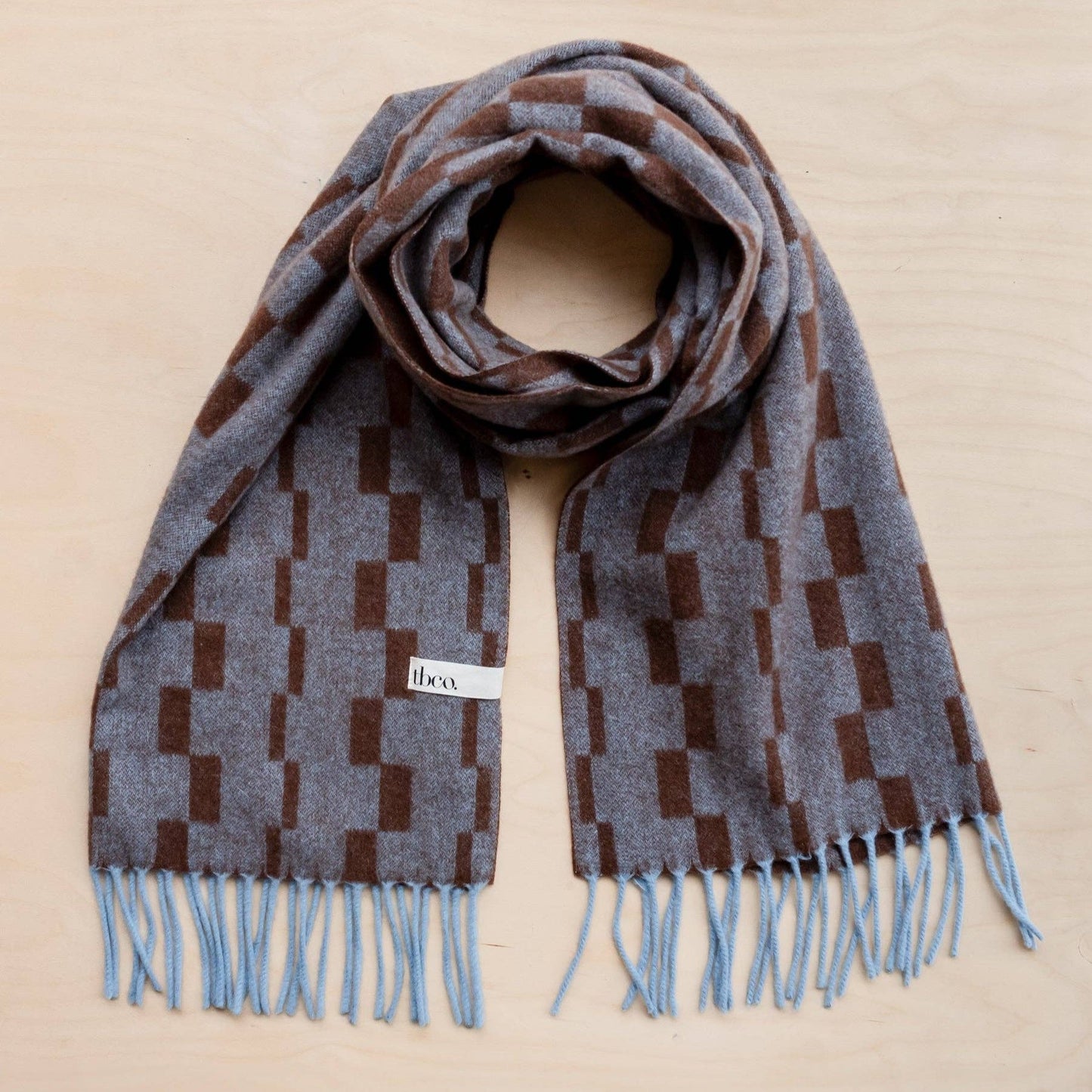 TBCo Lambswool Oversized Scarf in Blue Checker