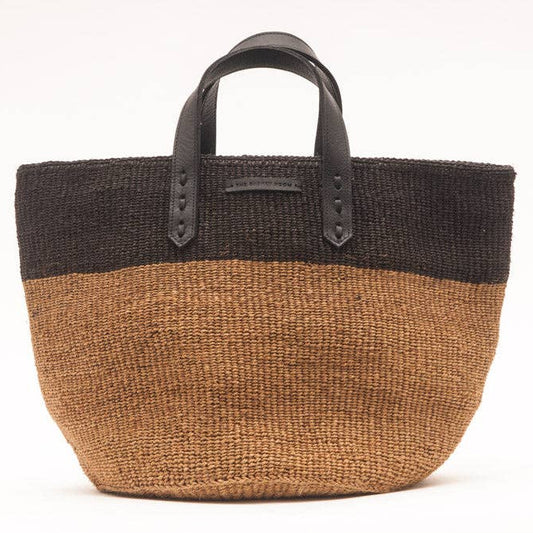 'Himiza' Black & Khaki Sisal and Leather Shopper