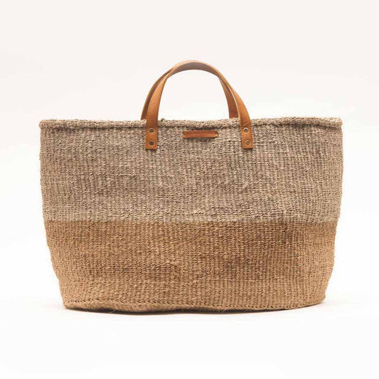 'Kaza' Brown & Grey Two Tone Woven Shopper - Jumbo