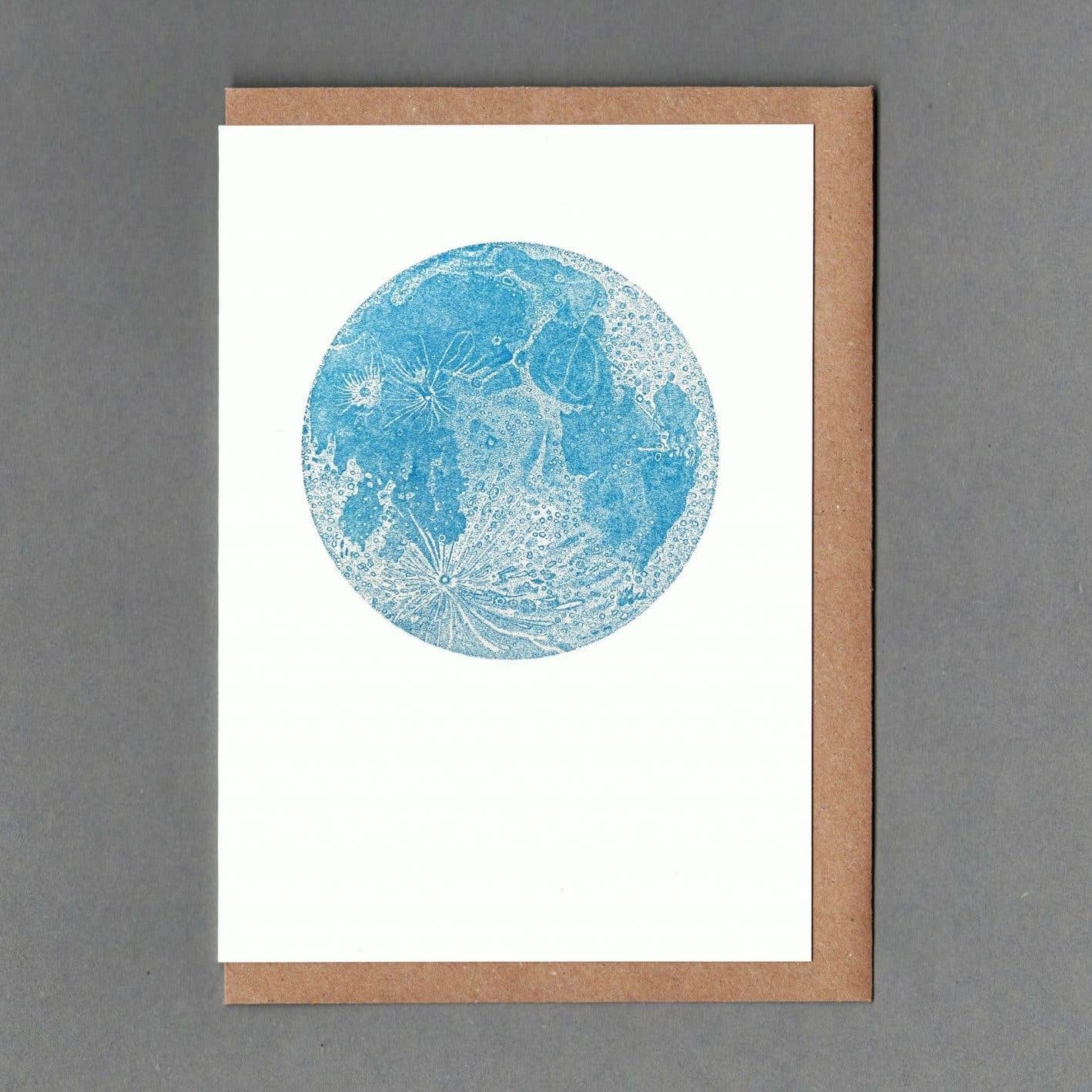 Moon Blue. Letterpress Greeting Card