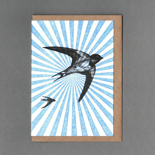 Swallow Starburst. Letterpress Greeting Card