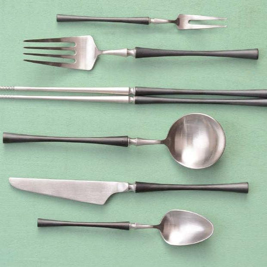 Gohobi Japanese Vintage Stainless Steel Cutlery with Black Handle - Set of 6