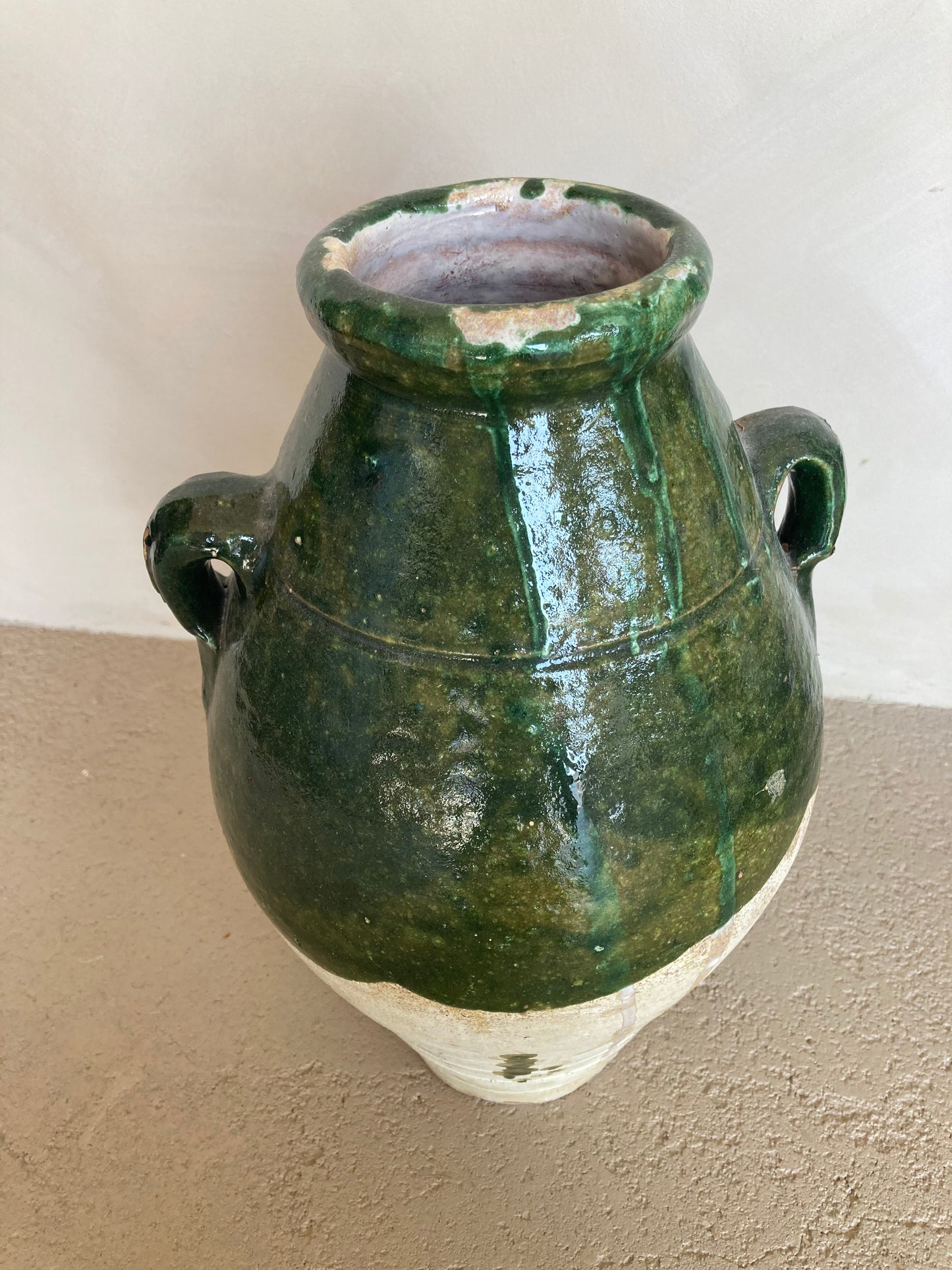 Medium Partial Glazed Terracotta Pot with Handles
