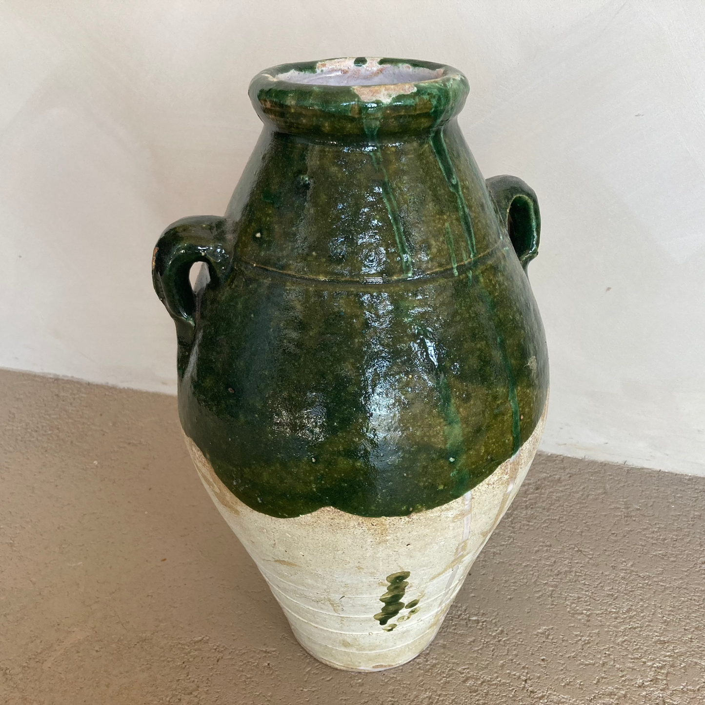 Medium Partial Glazed Terracotta Pot with Handles