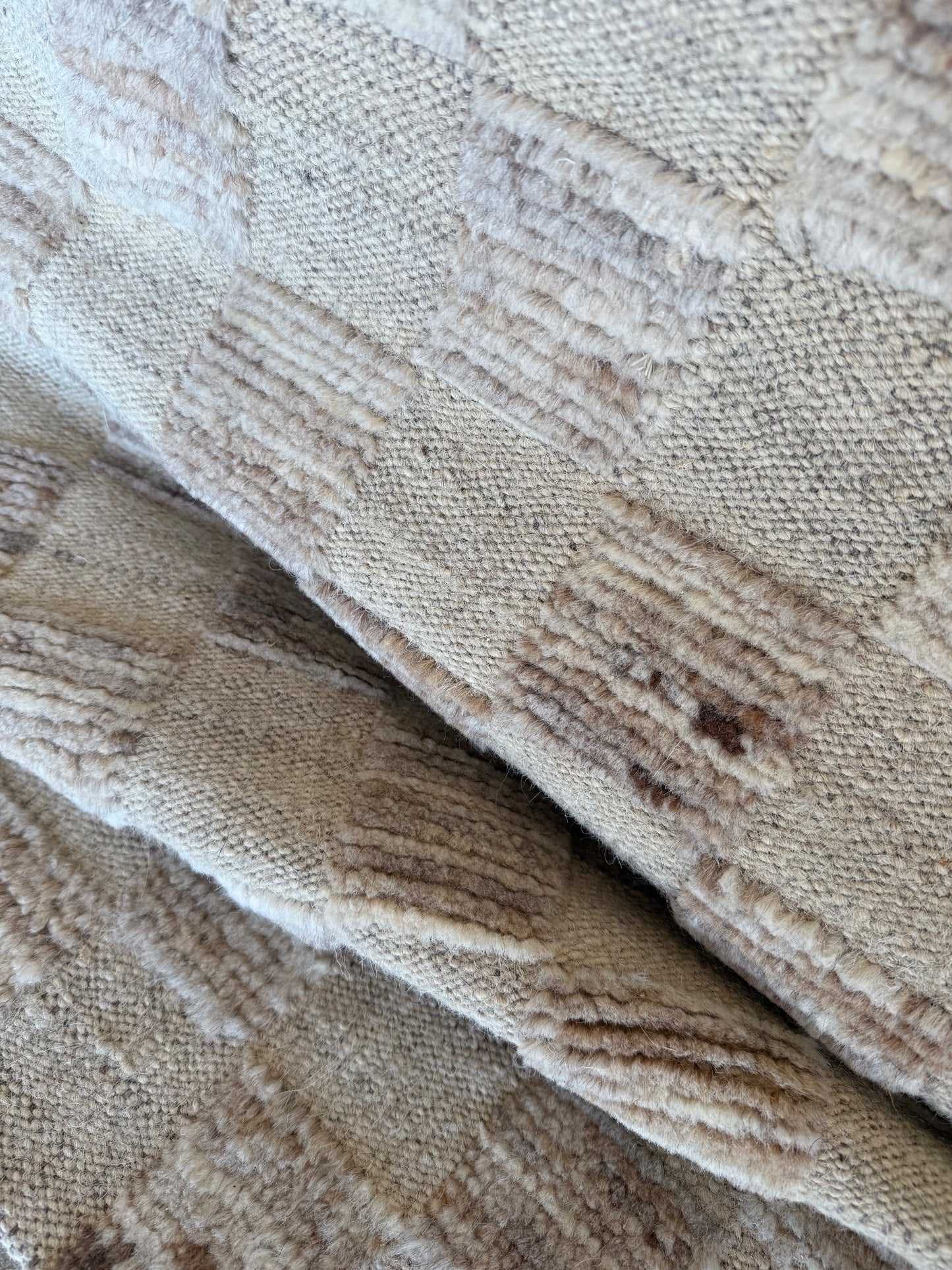 Beige Handwoven Wool Checked Runner 320x80