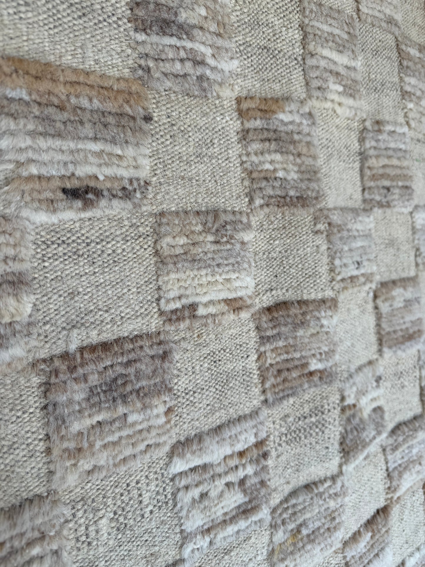 Beige Handwoven Wool Checked Runner 320x80