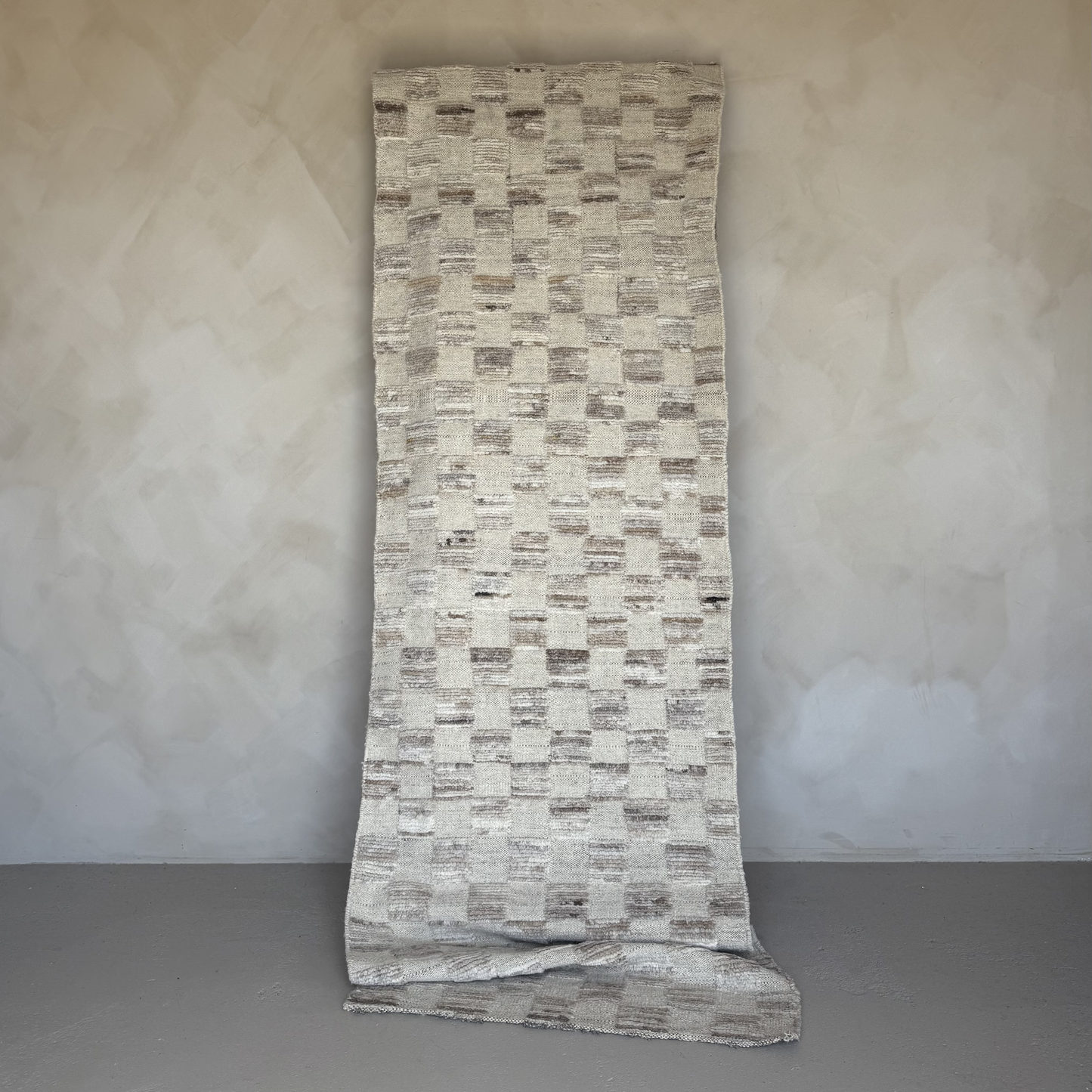 Beige Handwoven Wool Checked Runner 320x80