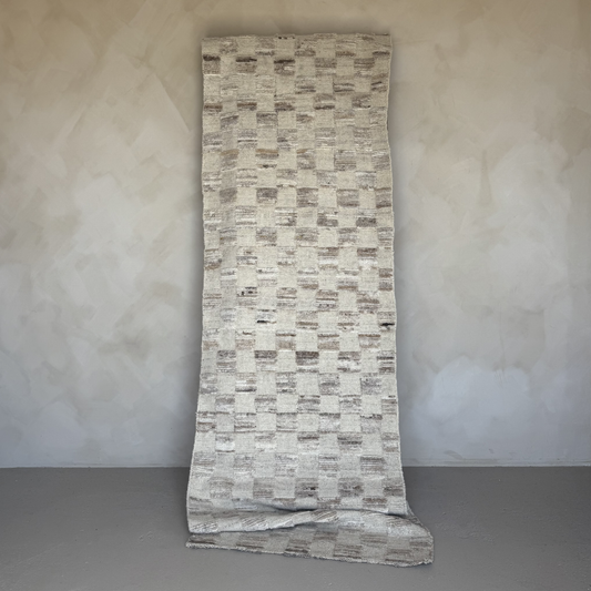 Beige Handwoven Wool Checked Runner 320x80