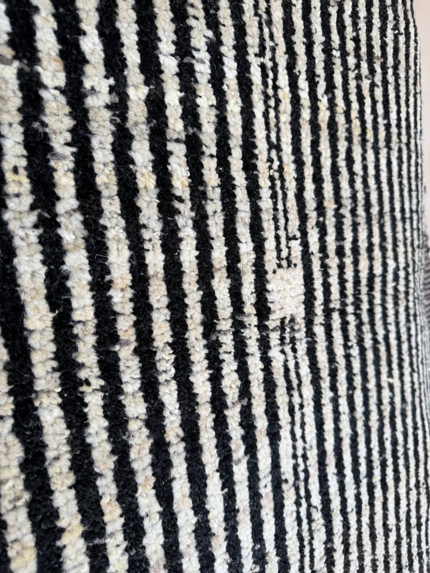 Black & Beige Handwoven Wool Striped Runner 296x87