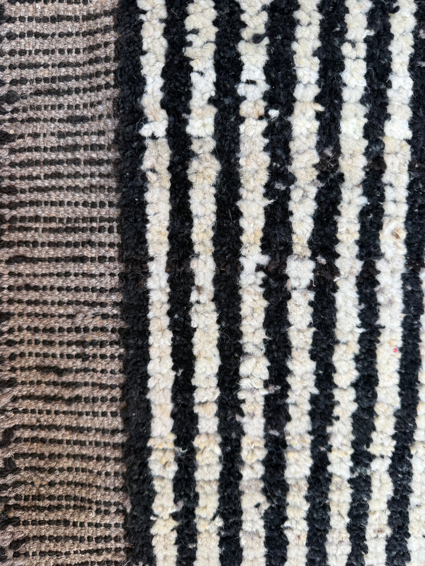 Black & Beige Handwoven Wool Striped Runner 296x87