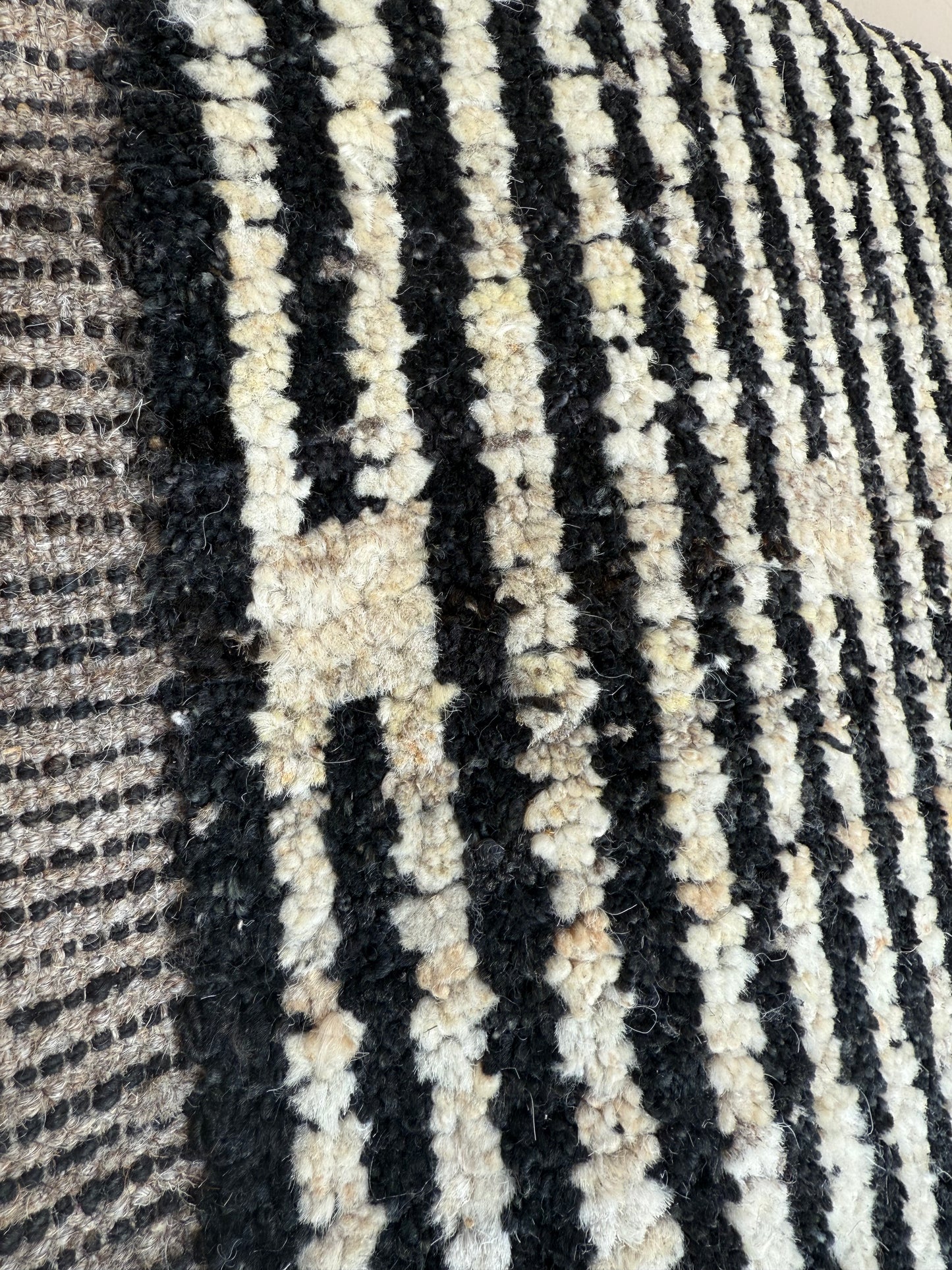 Black & Beige Handwoven Wool Striped Runner 296x87