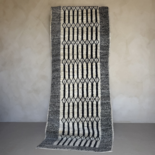 Black & Beige Handwoven Wool Runner 302x87
