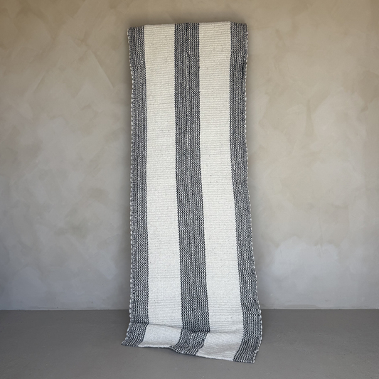 Black & Beige Handwoven Wool 3 Stripe Runner 235x75